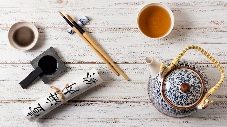 Chinese tea and calligraphy